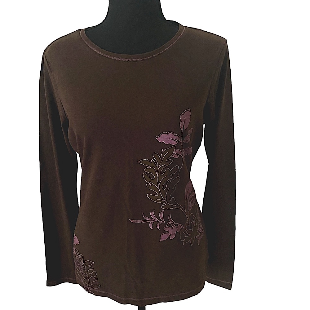 - Eddie Bauer embroidered top, brown and violet.